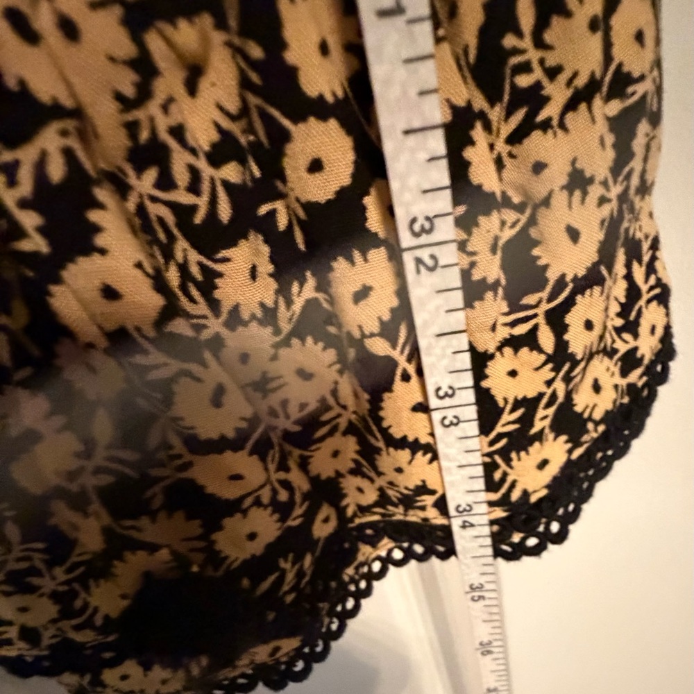 Lost+Wander Black Mini with Gold Floral Print, all over smocking, ruffle trim.S - Picture 14 of 14